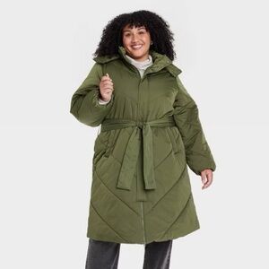 AVA & VIV Plus Size Hooded Puffer Jacket in Green 4X NWT